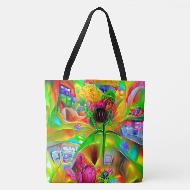 Bolsa Tote Flores Psicodélicas abstrato (Frente)