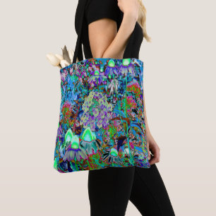 Bolsa Tote Flores Psicodélicas de Verde limão e Roxo