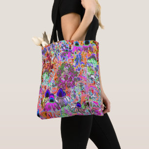 Bolsa Tote Flores Psicodélicas Quentes Rosa e Verde limão