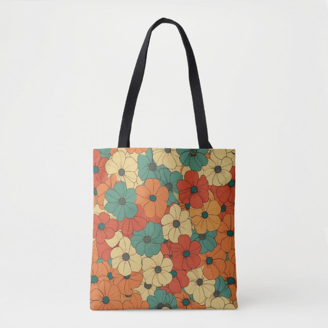 Bolsa Tote Flores Retro dos anos 70 (Frente)