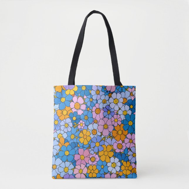Bolsa Tote Flores Retro dos anos 70 (Frente)