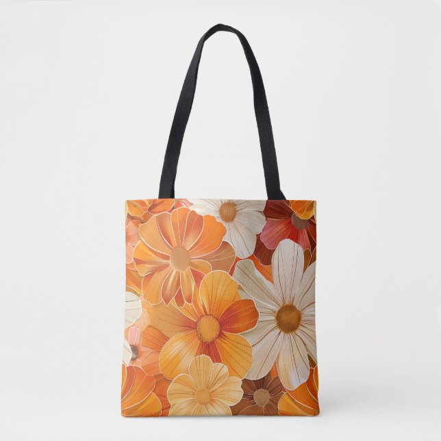 Bolsa Tote Flores Retro dos anos 70 (Frente)