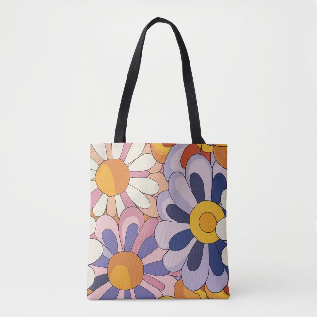 Bolsa Tote Flores Retro dos anos 70 (Frente)