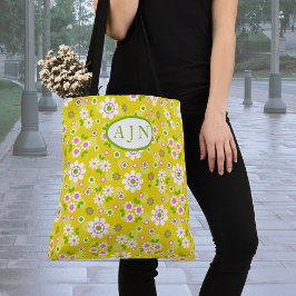 Bolsa Tote Flores Retro Mod Amarelo & Branco Monograma