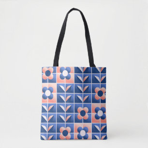 Bolsa Tote Flores retrorestilizadas: padrão mosaico.