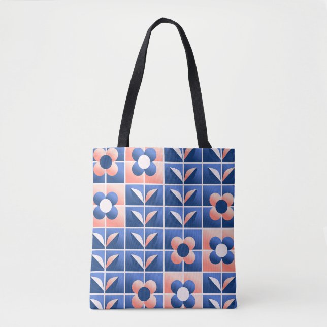Bolsa Tote Flores retrorestilizadas: padrão mosaico. (Frente)