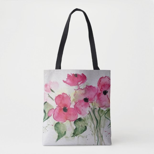 Bolsa Tote Flores Rosa Aquarela (Frente)