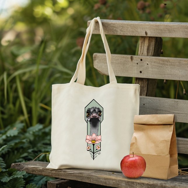 Bolsa Tote Flores Rosa Avestruz Verde Oliva Art Déco (Criador carregado)
