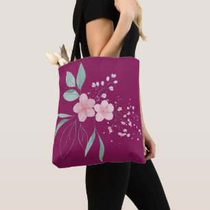Bolsa Tote Flores rosa com folhas verdes