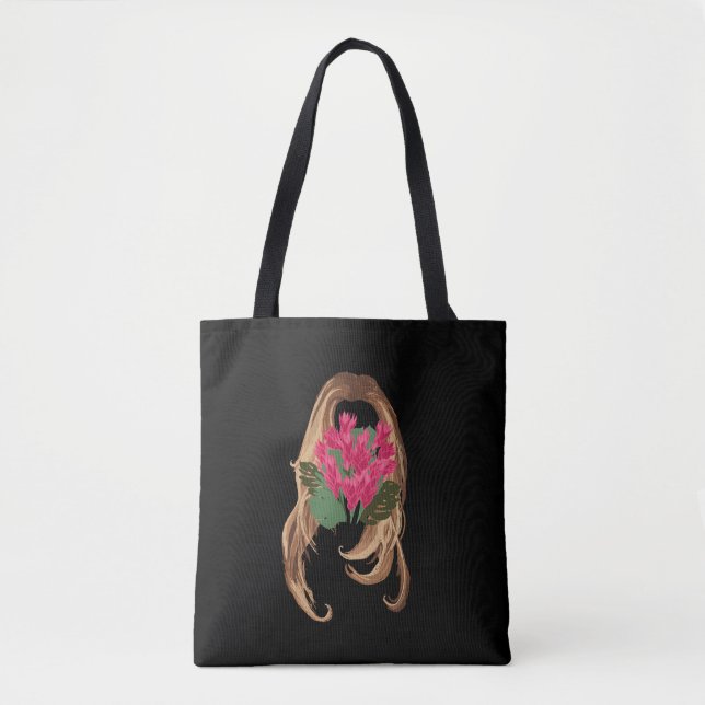 Bolsa Tote Flores rosa e face feminina (Frente)