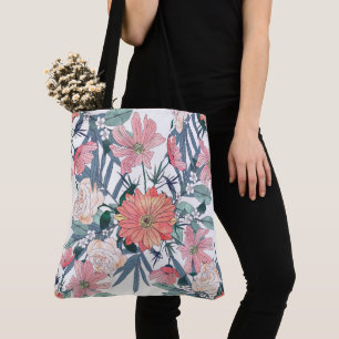 Bolsa Tote Flores Rosa Elegantes Aquarela Floral