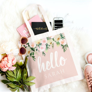 Bolsa Tote Flores Rosa Modernas Do Pastel Olá E Você Chama
