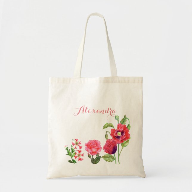 Bolsa Tote Flores Rosa Personalizadas Arte Floral (Frente)