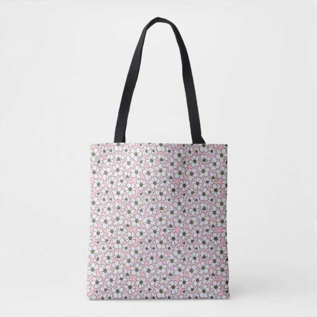 Bolsa Tote Flores Rosadas e Brancas (Frente)