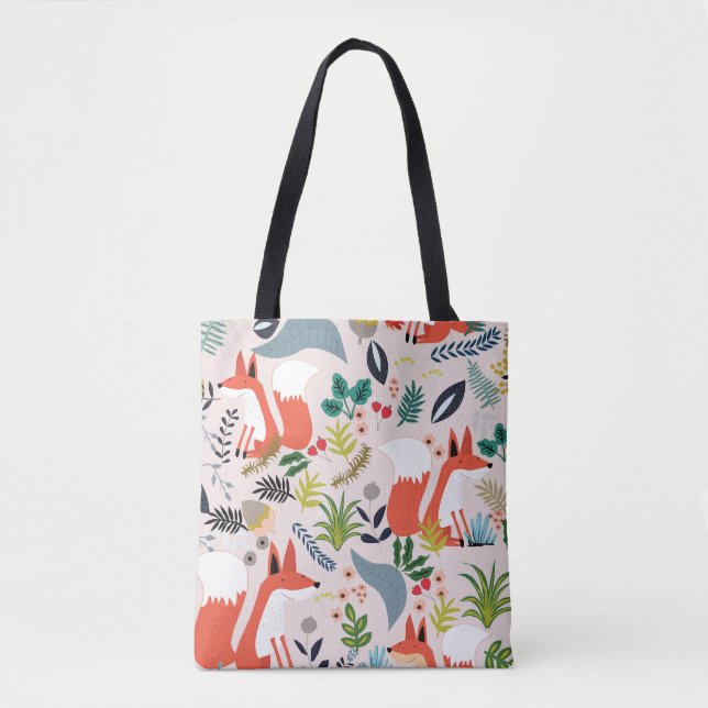 Bolsa Tote Flores rosas, azuis: horta de raposa. (Frente)