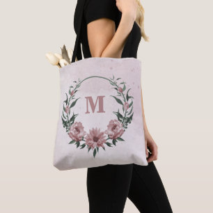 Bolsa Tote Flores rosas e folhas verdes