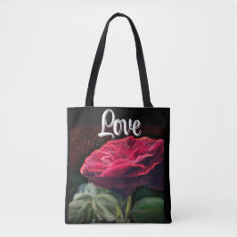 Bolsa Tote Flores rosas vermelhas de Arte Preta Verde Flor Fl