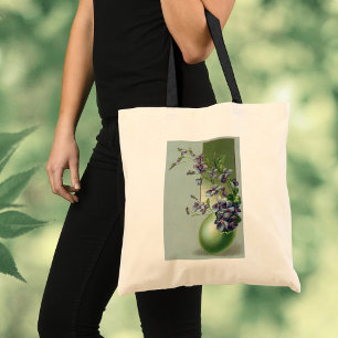 Bolsa Tote Flores Roxas Antigas em Flor numa Ovo de Páscoa