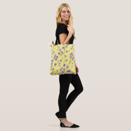 Bolsa Tote Flores Roxas Delicadas em Fundo Amarelo