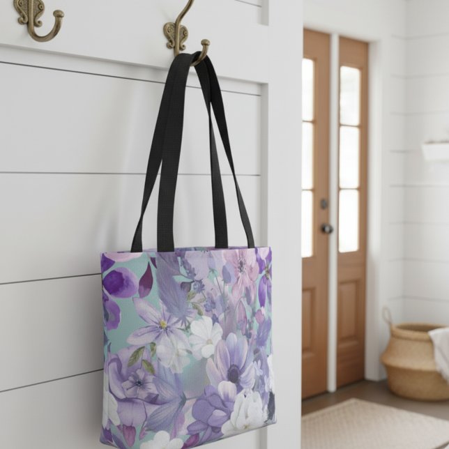Bolsa Tote Flores Roxas E Violetas E Céu (Criador carregado)