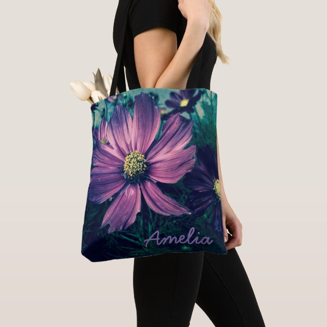 Bolsa Tote Flores Roxas Escuras Personalizadas (Close Up)