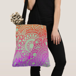 Bolsa Tote Flores Roxas Laranja e Fundo de Sage Suave