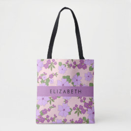 Bolsa Tote Flores Roxas, Padrão De Flores, Seu Nome