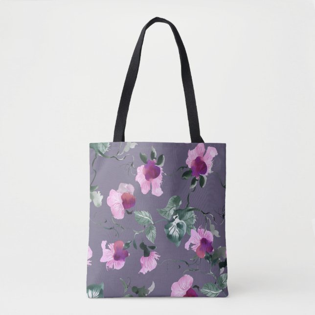 Bolsa Tote Flores roxas: padrão uniforme de aquarela. (Frente)
