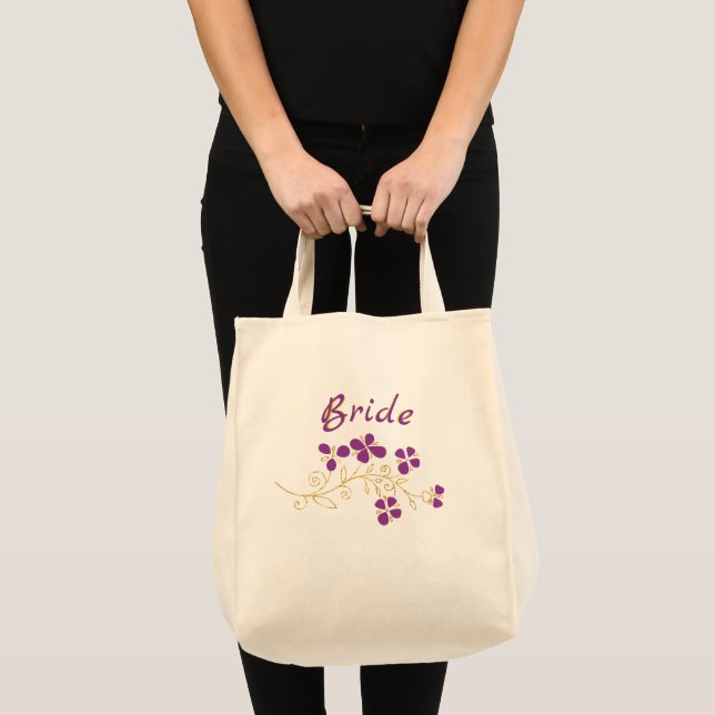 Bolsa Tote Flores Roxas Para Noiva (Frente (produto))