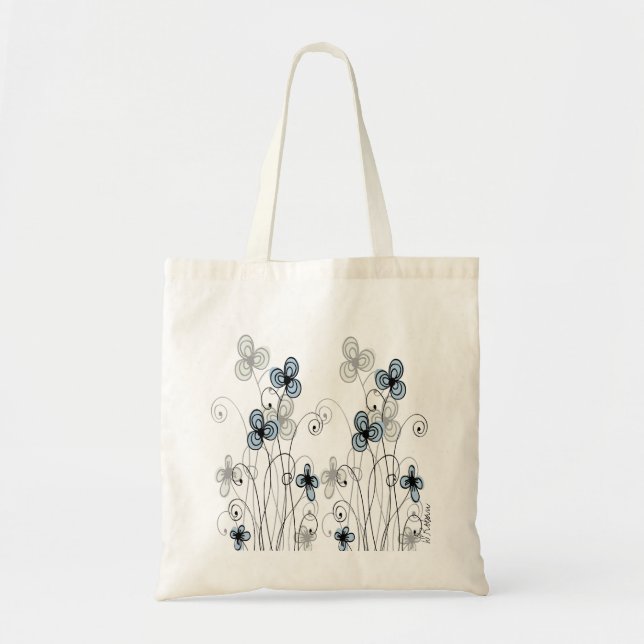 Bolsa Tote Flores Selvagens de Cor Azul (Frente)