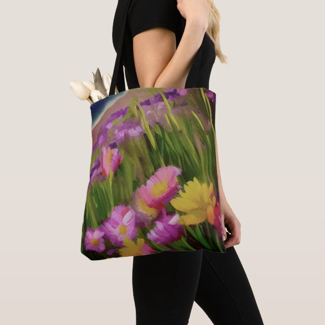 Bolsa Tote Flores Selvagens De Praia Na Arte Floral Dusk Wate (Close Up)