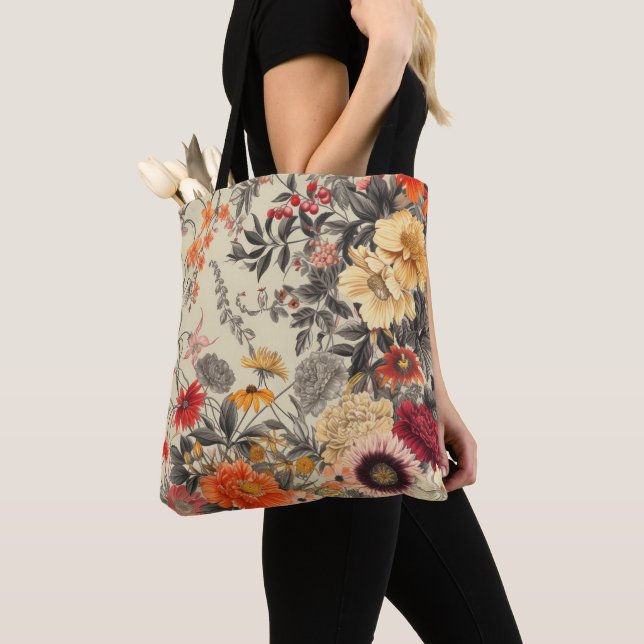 Bolsa Tote Flores selvagens em Beige (Close Up)