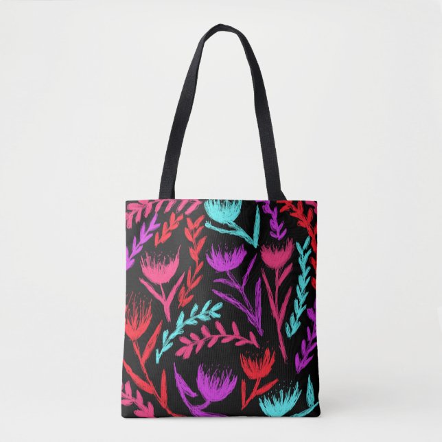 Bolsa Tote Flores selvagens em Cores aquele POP! (Frente)