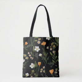 Bolsa Tote Flores Selvagens Fundo Preto