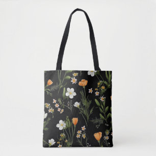 Bolsa Tote Flores Selvagens Fundo Preto