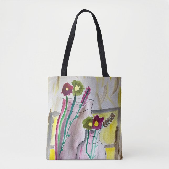 Bolsa Tote Flores selvagens na vase abstrato art (Frente)
