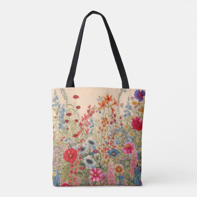 Bolsa Tote Flores selvagens no fundo de creme (Verso)