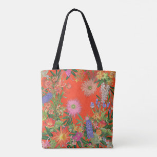 Bolsa Tote Flores selvagens no fundo vermelho