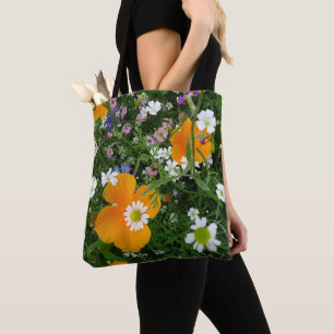 Bolsa Tote Flores Selvagens: Saco Rosa Branco Laranja Rosa
