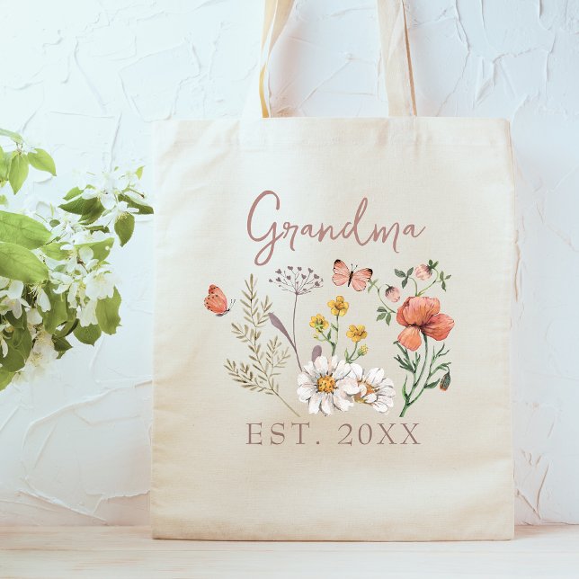 Bolsa Tote Flores Silvestres Avó Personalizadas (Criador carregado)