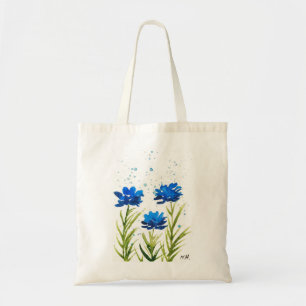Bolsa Tote Flores silvestres azuis aquarela chique feminina