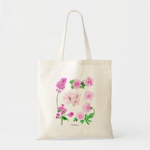 Bolsa Tote Flores silvestres cor-de-rosa com aquarelas 1 lado