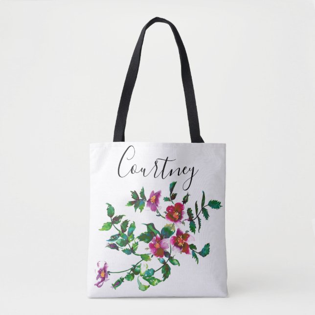 Bolsa Tote Flores silvestres cor-de-rosa-escuro Elegante (Frente)
