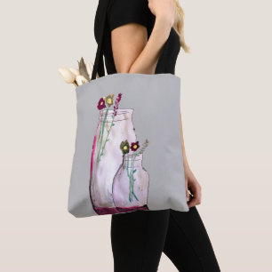 Bolsa Tote Flores silvestres de aquarelas brancas em vaso