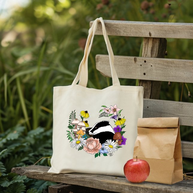 Bolsa Tote Flores Silvestres de Texugo da Floresta Cogumelos  (Criador carregado)
