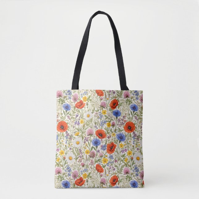 Bolsa Tote Flores Silvestres Delicadas da Pradaria em Flor (Frente)
