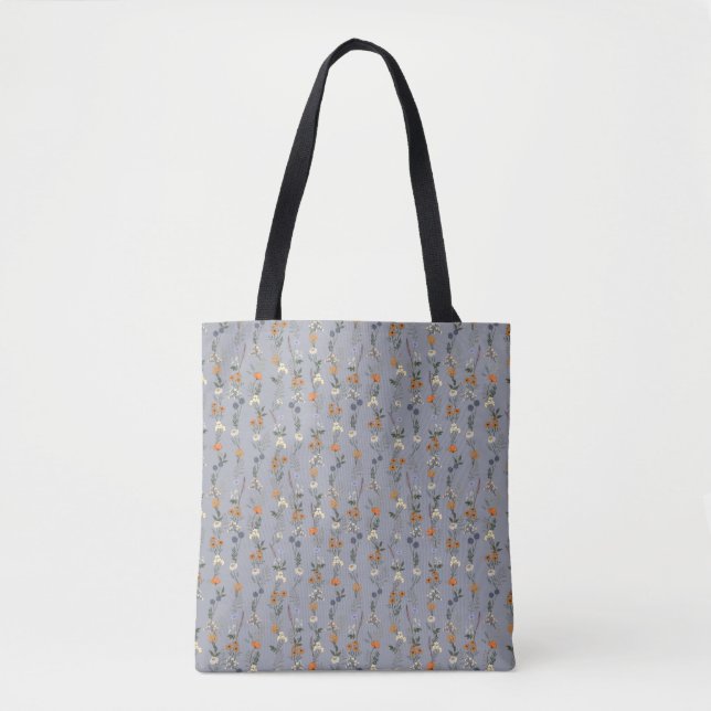 Bolsa Tote Flores Silvestres Desenhadas à Mão (Frente)