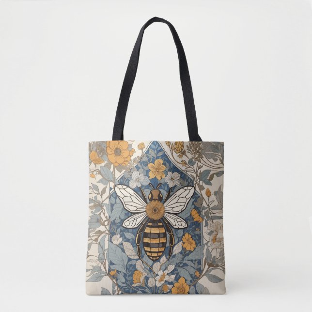 Bolsa Tote Flores Silvestres e Abelha Vintage (Frente)
