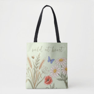Bolsa Tote Flores silvestres e citação Nome Verde Menta