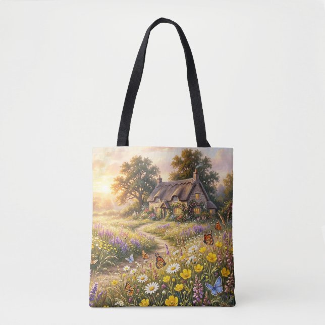 Bolsa Tote Flores silvestres e uma casa encantadora (Frente)